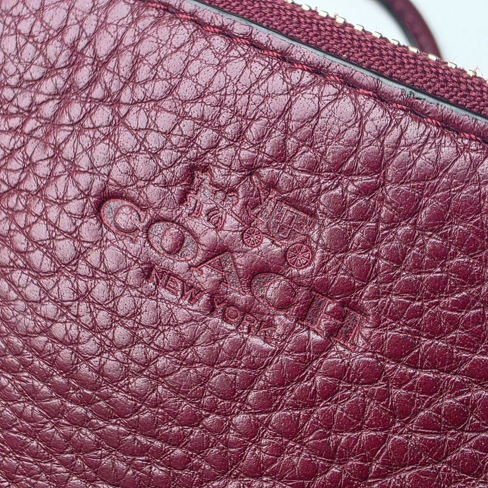 Coach Wristlet Wallet Double Corner Zip Maroon Red Leather Pouch Card Slots - Picture 9 of 11